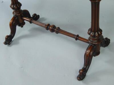 A Victorian walnut and boxwood inlaid fold over card table - 3