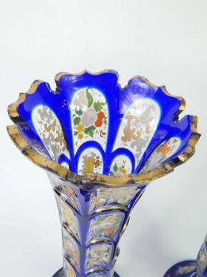 A pair of Bohemian late 19thC blue flashed glass vases - 2