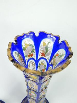 A pair of Bohemian late 19thC blue flashed glass vases - 3