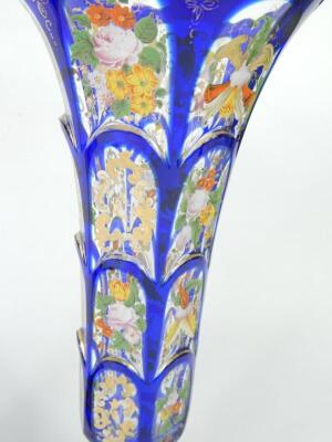 A pair of Bohemian late 19thC blue flashed glass vases - 5