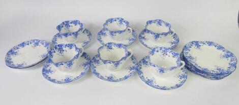 A Shelley porcelain part tea service decorated in the Dainty Blue pattern