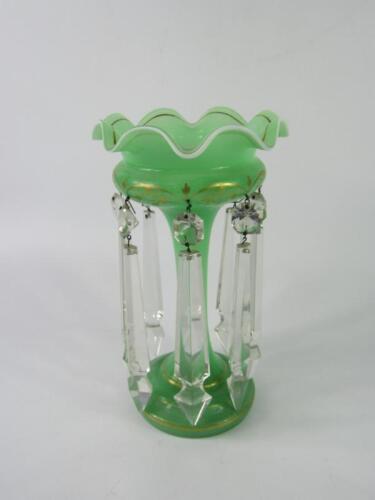 A late 19thC green glass lustre