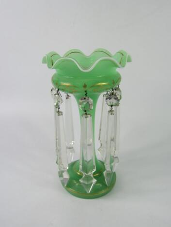 A late 19thC green glass lustre