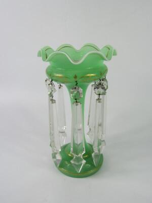 A late 19thC green glass lustre