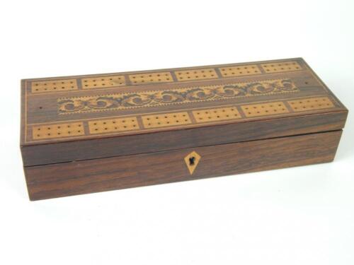 A Victorian rosewood and tunbridgeware playing cards box