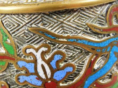 A Chinese brass and champleve enamel cylinder vase and cover - 9