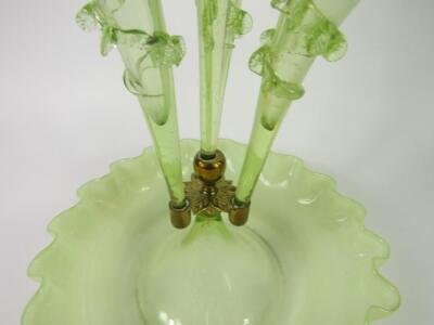 A Victorian pale green glass epergne - 3