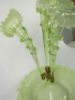 A Victorian pale green glass epergne - 4