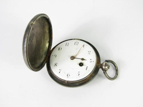 A George III silver hunter cased pocket watch, key wind, enamel dial bearing Arabic numerals, fusee movement by Fontana & Co, High Wycomb, No 2882, London 1818.