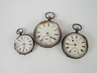 A lady's white metal cased key wind pocket watch