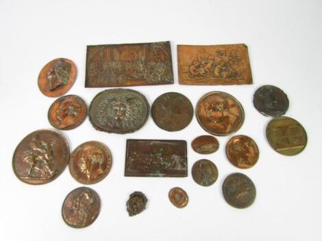 Early 19thC copper plaques and medal casting sheets