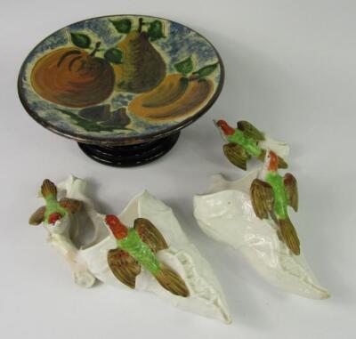 A pair of late 19thC Royal Worcester porcelain wall pockets