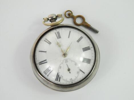 A George III silver pair cased pocket watch by Thomas Woodward