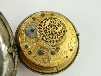 A George III silver pair cased pocket watch by Thomas Woodward - 3