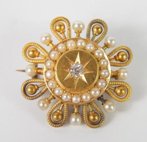 A Victorian diamond and seed pearl brooch