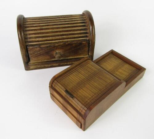 A Balsa wood tambour fronted cigarette box