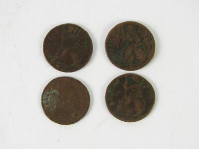 Four Charles II farthings