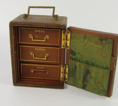 A Victorian gilt tooled tan leather bound travelling safe - 2