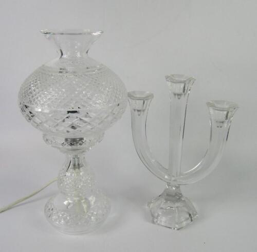 A Waterford cut glass table lamp and shade