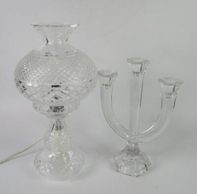 A Waterford cut glass table lamp and shade