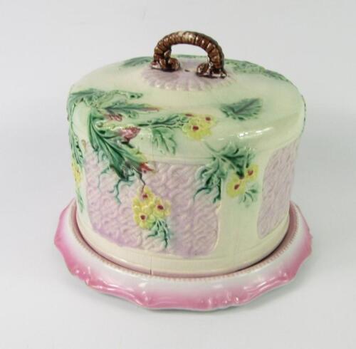 A Victorian majolica cheese dome