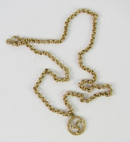 A 9ct gold Manx pendant on a belcher chain