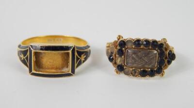 Two 19thC 18ct gold mourning rings