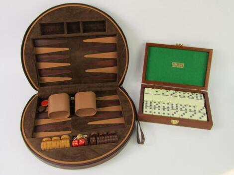 A leather cased backgammon set