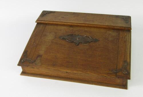 A Victorian oak and copper bound writing slope