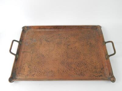 An Olbury hand beaten copper twin handled tray