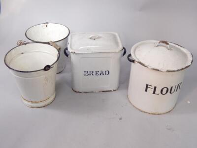 A white enamel bread bin