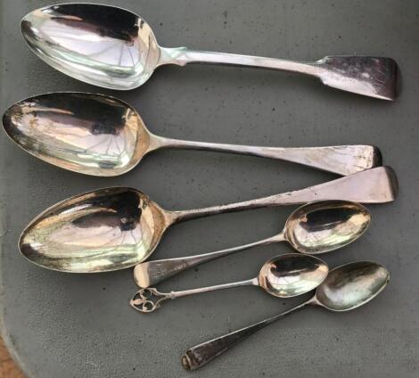 Three Georgian silver tablespoons and three other teaspoons