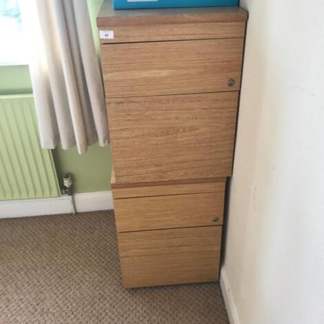 Three light oak desk pedestals