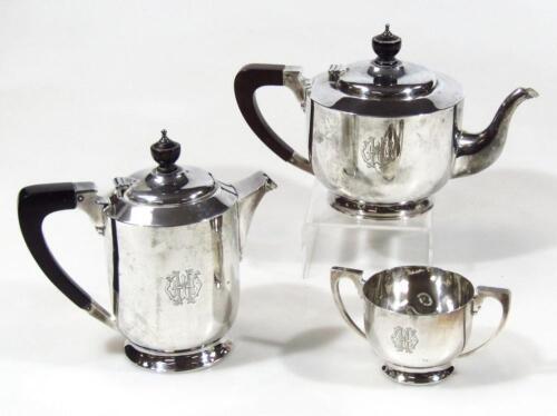 A George VI silver three piece bachelor's tea service