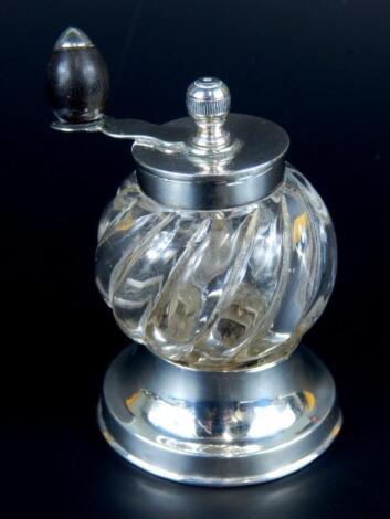 A Victorian glass and silver mounted pepper mill