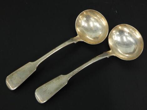 A pair of George III silver old English pattern ladles