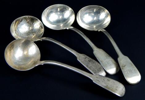 A set of four William IV silver Fiddle pattern ladles