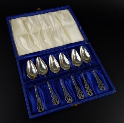 A set of six silver grapefruit spoons