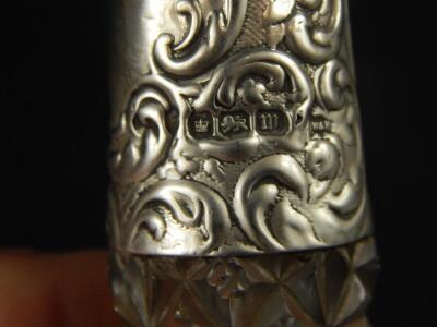 An Edwardian cut glass and silver mounted scent bottle - 2