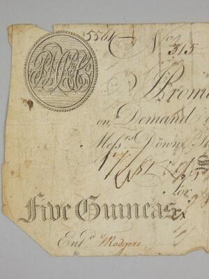 An 18thC Sleaford Bank five guinea bank note - 3