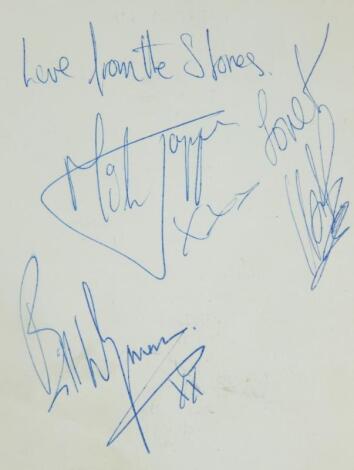 A Rolling Stones signed menu card