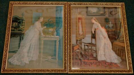 After C A Zeller. Country house interior with a lady