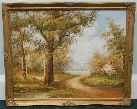 Mitchell. Landscape with trees and cottage