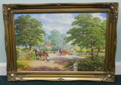 S K Mitchell. Rural scene with Shire horses