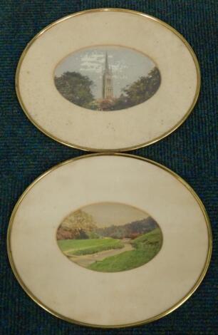 A pair of hand tinted prints or photographs