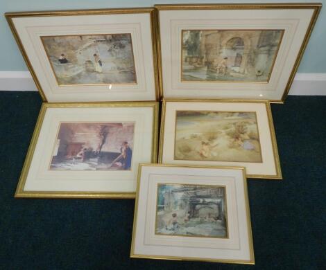 After Sir William Russell Flint. A collection of five framed calendar style prints