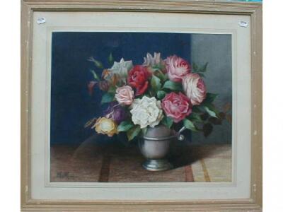 Mary Moore. Roses, still life, watercolour, signed with initials,