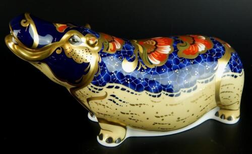 A Royal Crown Derby hippopotamus paperweight