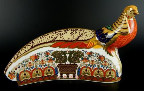 A Royal Crown Derby Harrods golden pheasant paperweight