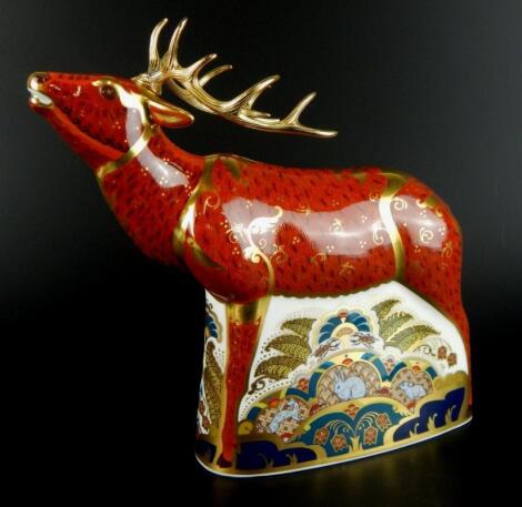 A Royal Crown Derby Sherwood stag paperweight